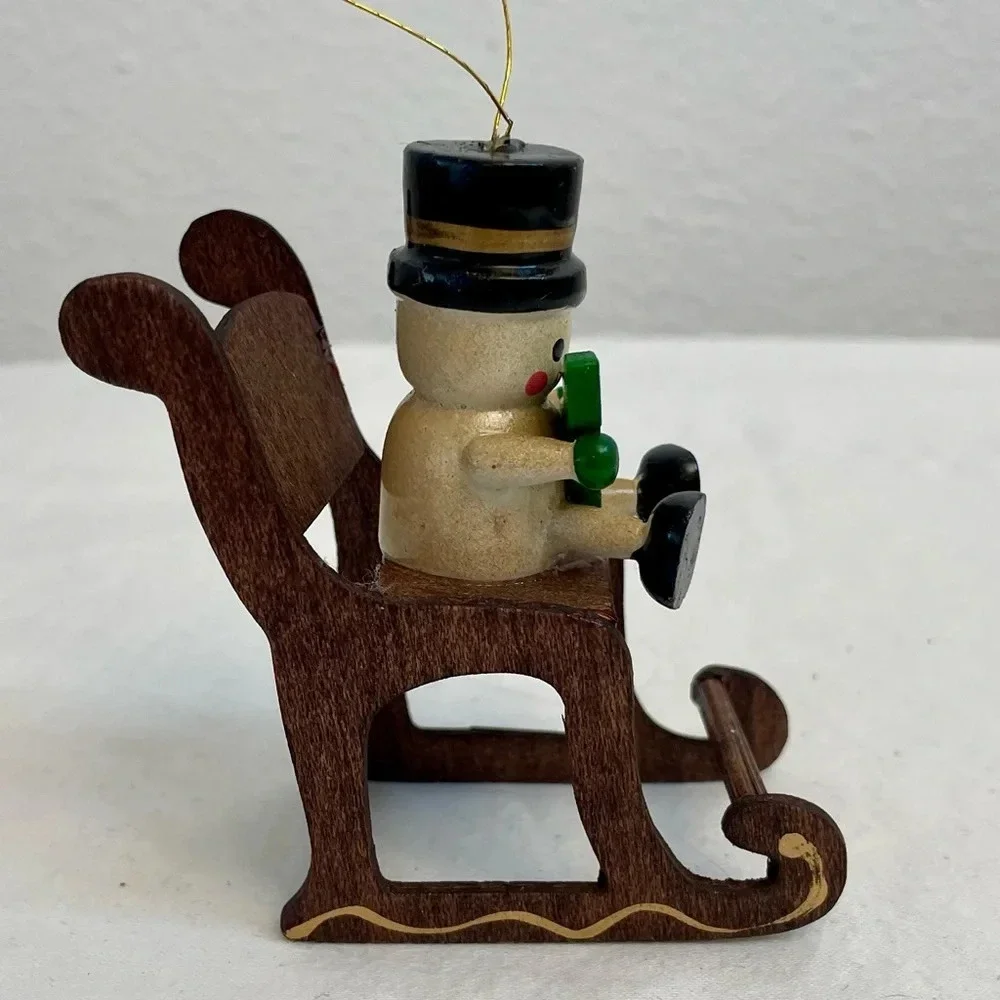 Vintage Russ Country Antique Ornament Snowman On Rocking Chair Style # BX 2057.